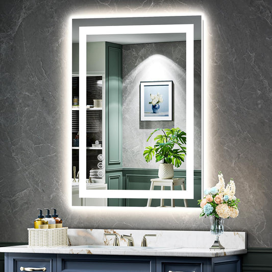 24x36 Inch LED Bathroom Mirror with Lights Front and Backlit Lighted Vanity Mirror for Bathroom Wall with 3 Colors Dimmable Anti-Fog Memory Shatter-Proof IP54 Waterproof Horizontal/Vertical