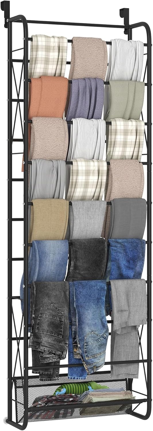 JSB 10 Tier Shoe rack Mesh fabric Over The Door Shoe Organizer X-structure Trouser hangers Closet Pantry Hanging Shoe Clothes Toys Storage Shelves (Black, 10 Tier)