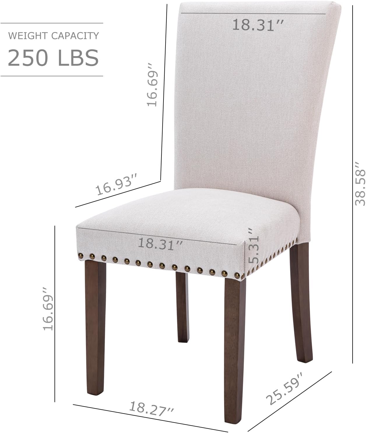 COLAMY Upholstered Fabric Dining Chairs Set of 6, High Back Padded Chairs w/Nailed Trim & Solid Wood Legs, Classic Parsons Chairs Side Chair for Home/Kitchen/Living Room-Beige (A420-BEIGE-6pcs)
