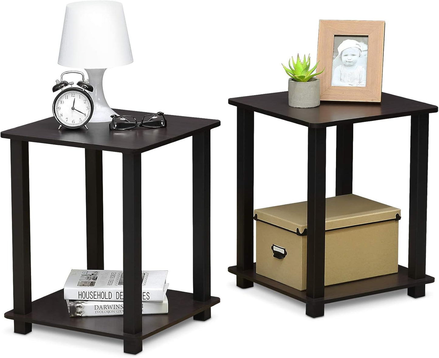 Furinno Simplistic Set of 2 End Table, Dark Walnut