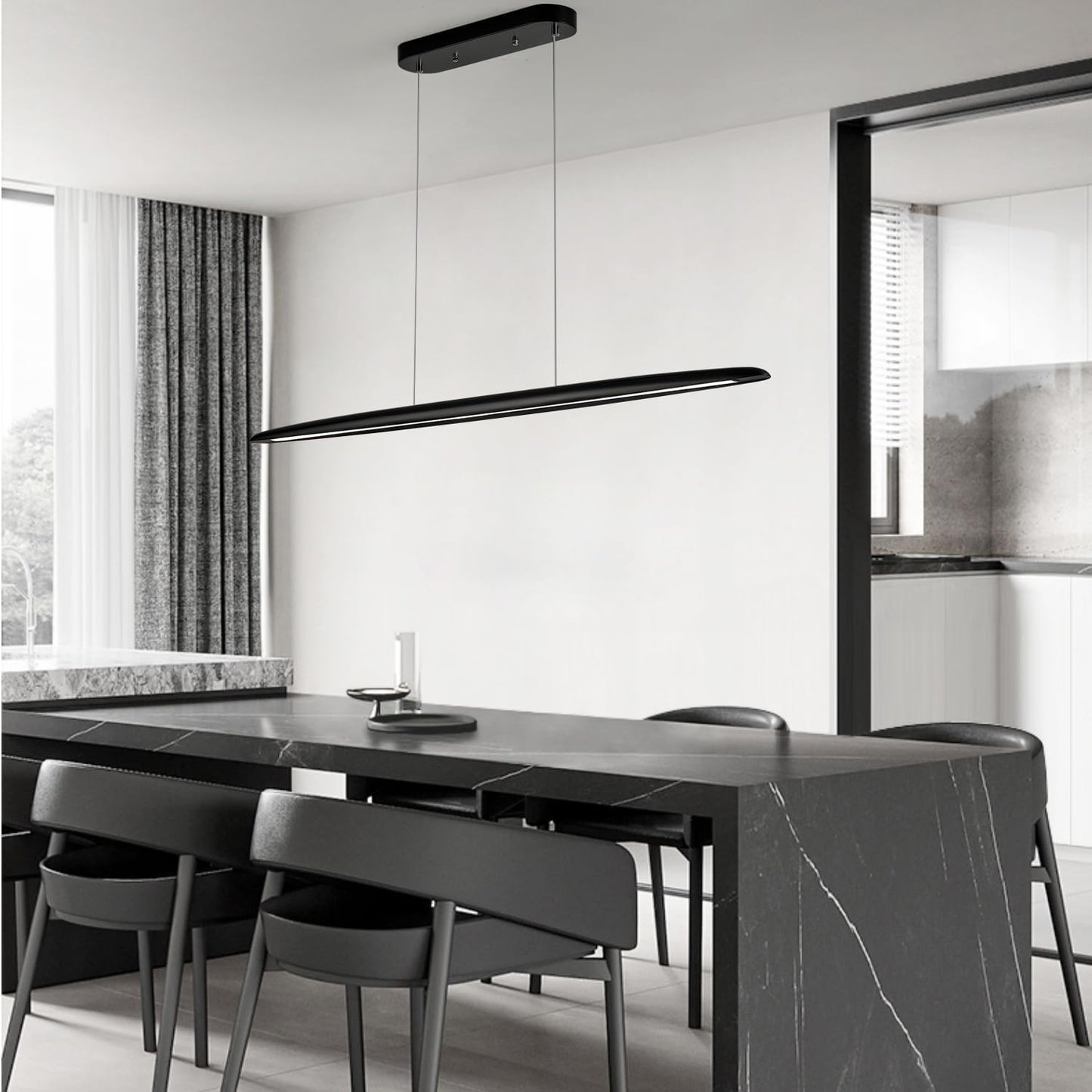 59inch Integrated Led Pendant Light 40w Dimmable Wood Black Linear Pendant Lighting Led Modern Island Light with Black Finish for Living Room Dining Room Billiard & Pool Lights