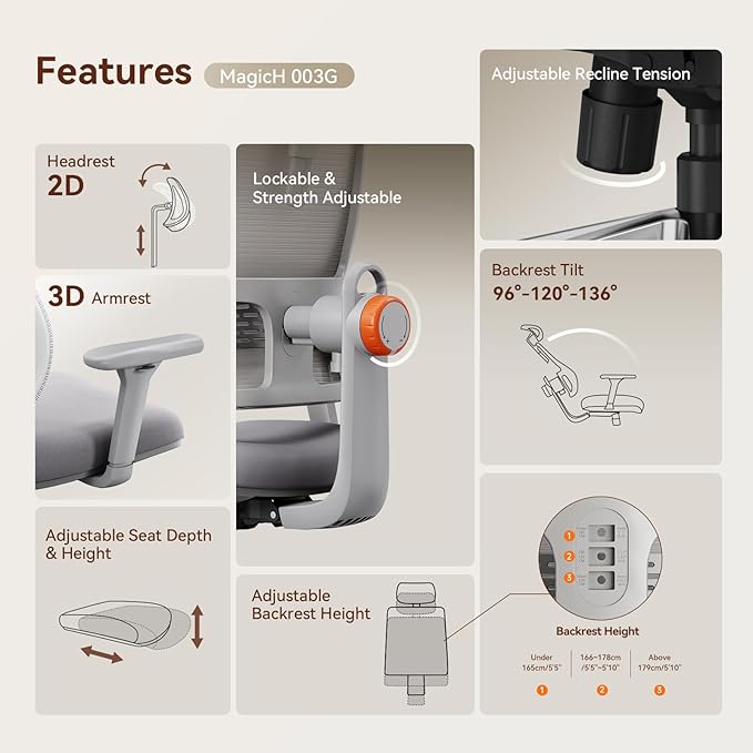 Newtral Ergonomic Office Chair with Adaptive Lumbar Support- High Back Desk Chair with Adjustable Headrest, 3D Armrest, Adjustable Seat Depth & Height, Home Office