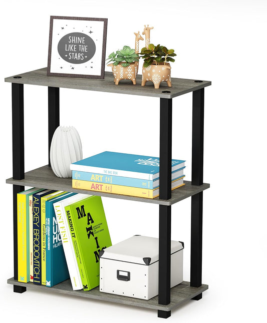 Furinno Turn-S-Tube 3-Tier Compact Multipurpose Shelf Display Rack with Square Tube, French Oak Grey/Black