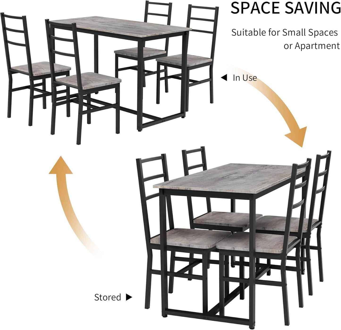 Ball & Cast Dining Table Set with Long Table and 4 Chairs,5-Piece Living Room Furniture W/ 47" Rectangle Kitchen Table & Backrest Chair,for Small Space,Apartment,Dining Room,Gray