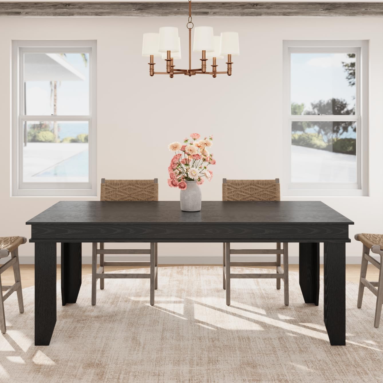 GarveeHome Farmhouse Dining Table for 6-8 People, 71" Long Black Kitchen Tables with Wooden Sturdy Frame, 6 Ft Large Rectangular Dinner Table for Living Room, Kitchen, Dining Room