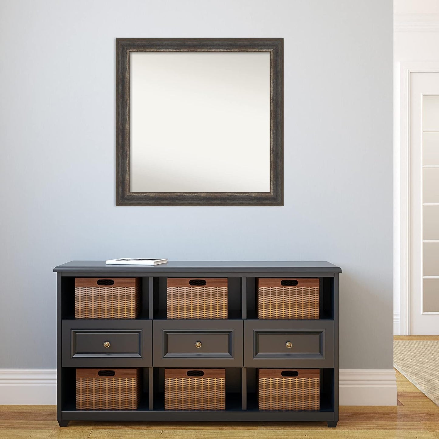 Amanti Art Brown Bathroom Mirror for Over Sink, 31x31 Alta Medium Brown Square Vanity Mirror, Large Country Rustic Frame, Hangs Horizonally and Vertically, Bathroom Wall Decor, Non-Beveled Edge
