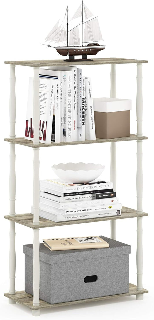 Furinno Turn-N-Tube 4-Tier Multipurpose Shelf Display Rack, Classic Tubes, Sonoma Oak/White
