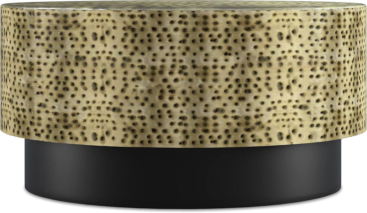 SIMPLIHOME Montrose Metal Coffee Table - 30 inch Wide Solid Iron Round Living Room Table in Antique Gold and Black, Modern Industrial Cocktail Table for Lounge with Hand-Hammered Texture, Assembled