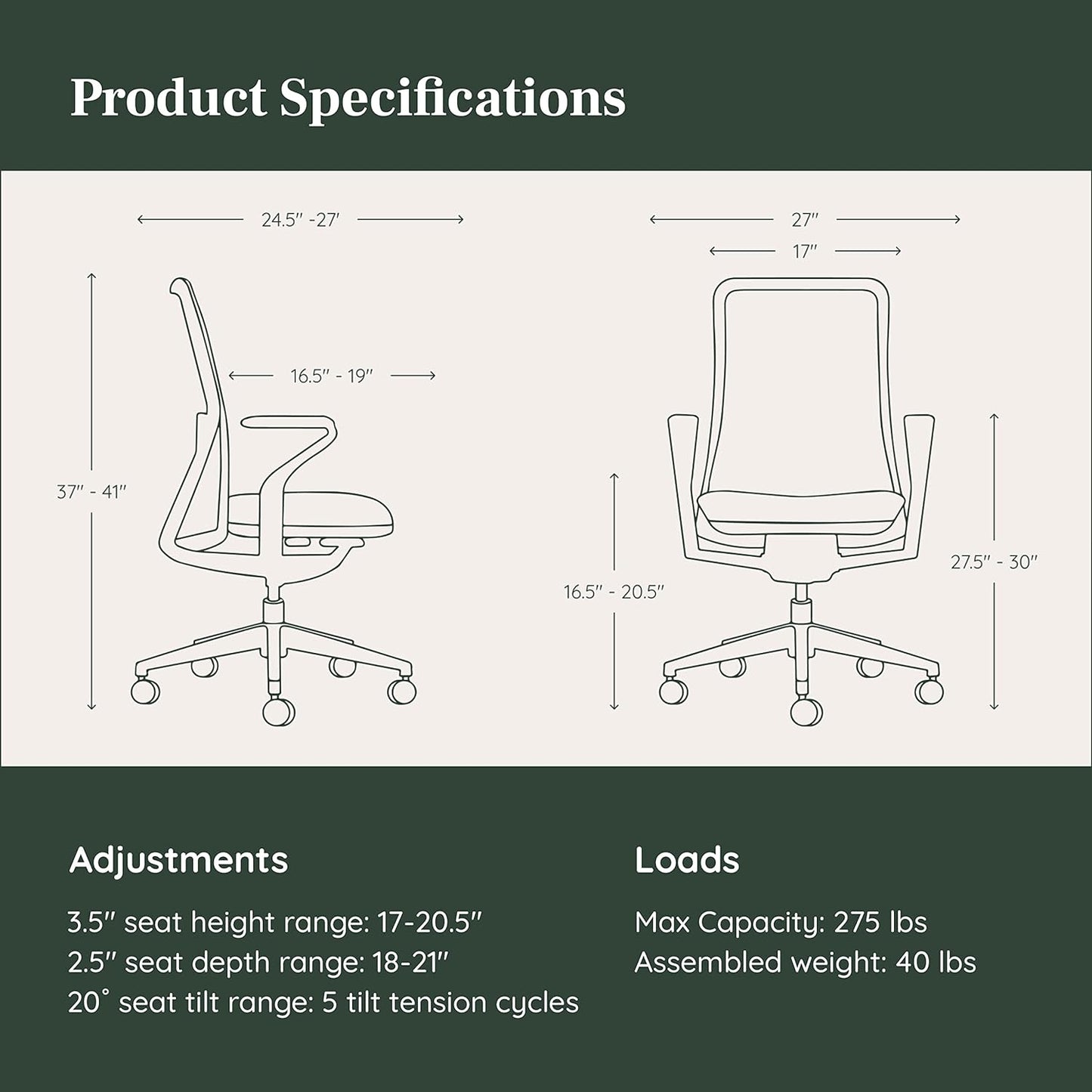 Branch Verve Chair - High Performance Executive Office Chair with Contoured Seat Back and Adjustable Lumbar Rest - High Density Foam Cushion with Aluminum Base - Up to 275 lbs - Coral