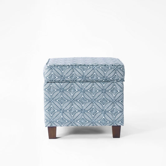 HomePop Home Decor | K7342-A874 | Classic Square Storage Ottoman with Lift Off Lid | Ottoman with Storage for Living Room & Bedroom, Blue Indigo Print, Large