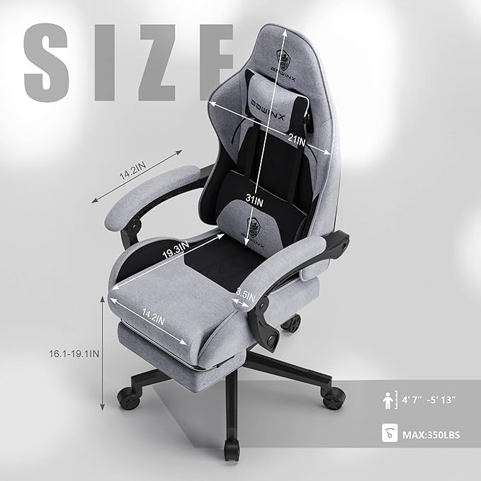 Dowinx Gaming Chair with Pocket Spring Cushion, Computer Office Game Chair, Linkage Armrests and Footrest, High Back Ergonomic Computer Chair with Lumbar Support Task Chair with Footrest(Black Grey)