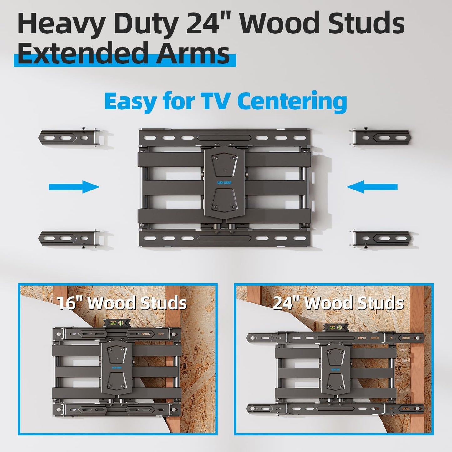 Full Motion TV Wall Mount 24 inch Studs for Most 42-86 Inch TVs, Adjustable TV Wall Mount Swivel and Tilt, Loading 110 LBS, Max VESA 600x400mm, Fits 16", 18", 24" Studs