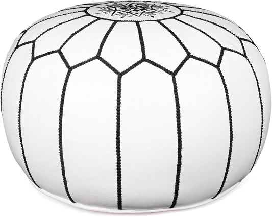 Marrakesh Gallery Genuine Leather Round Pouf Unstuffed - Moroccan Ottoman Footstool, Footrest Cover - Boho Decor - Bohemian Living Room, Bedroom, Kids Room, Gift & Wedding