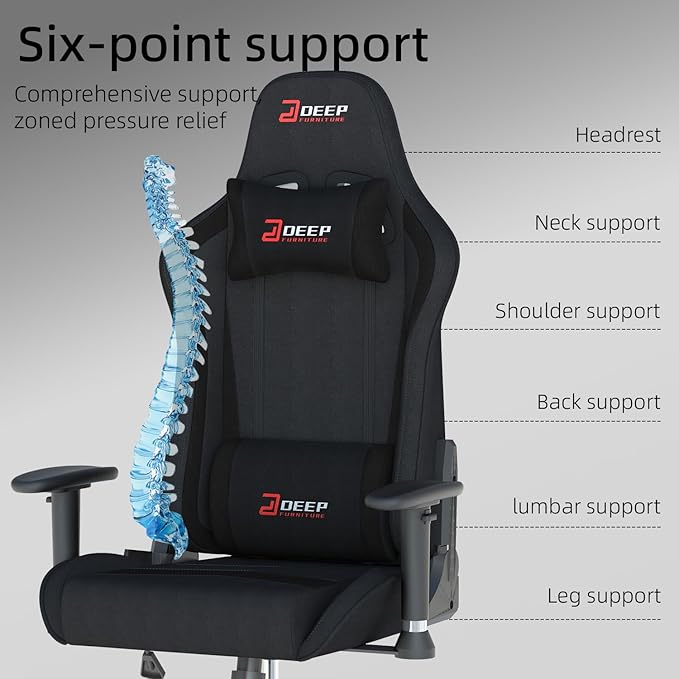 Ergonomic Fabric Gaming Chair with Footrest and Lumbar Support Racing Office Chair Adult-Specific Computer Gaming Chair Wrinkle-Resistant.(1005-Black)