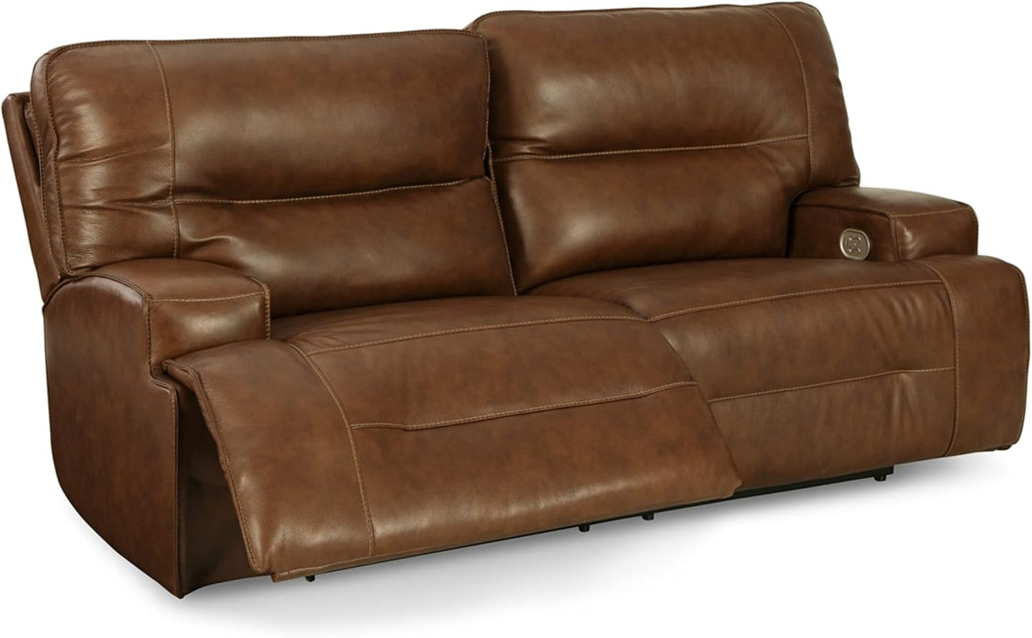 Signature Design by Ashley Francesca Modern Tufted Leather 2 Seat Power Reclining Sofa with Adjustable Headrest, Dark Brown