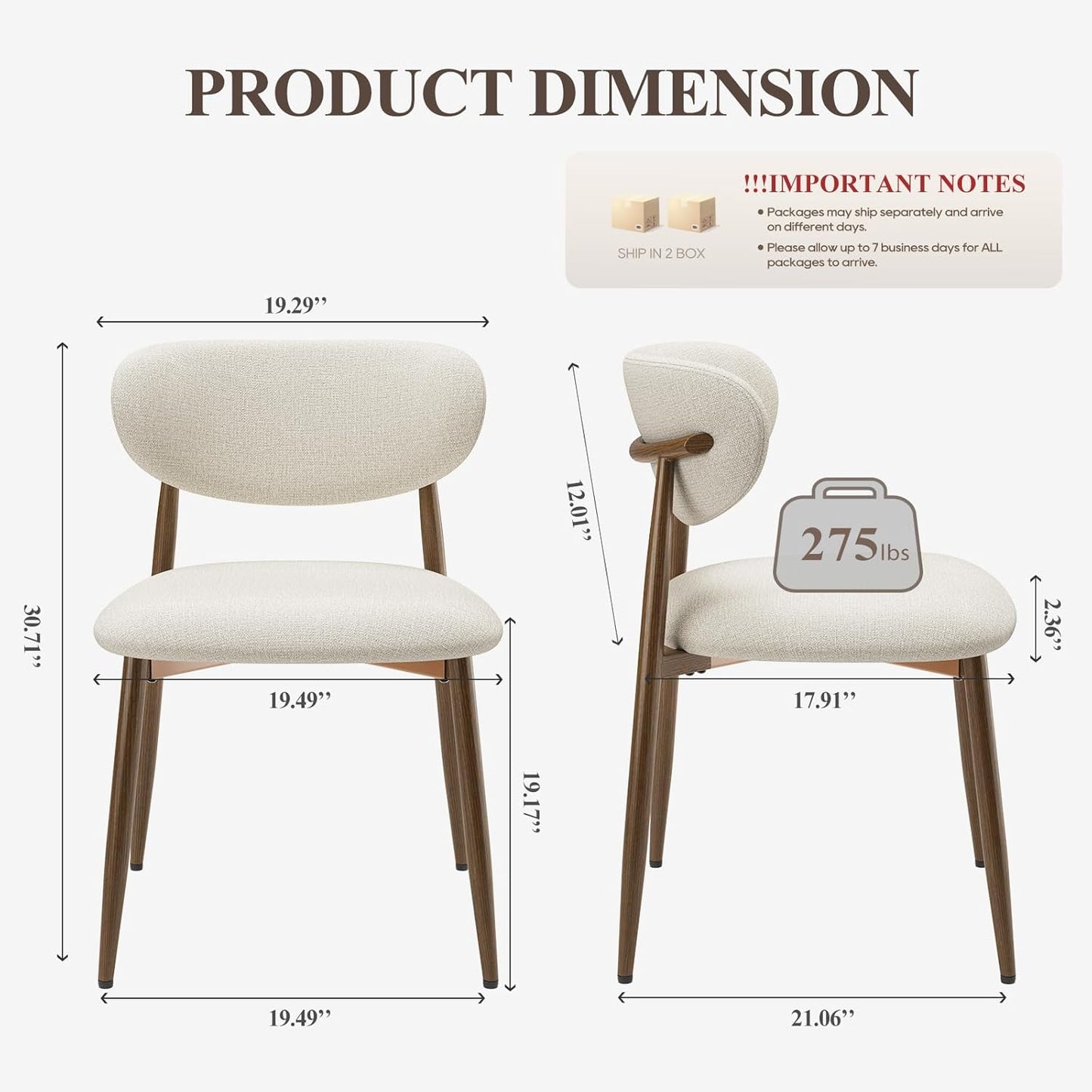 Dining Chairs Set of 4, Ergonomic Fabric Upholstered Seating with Wood Look Metal Legs and Anti Slip Pads, for Home and Restaurant Use, Beige