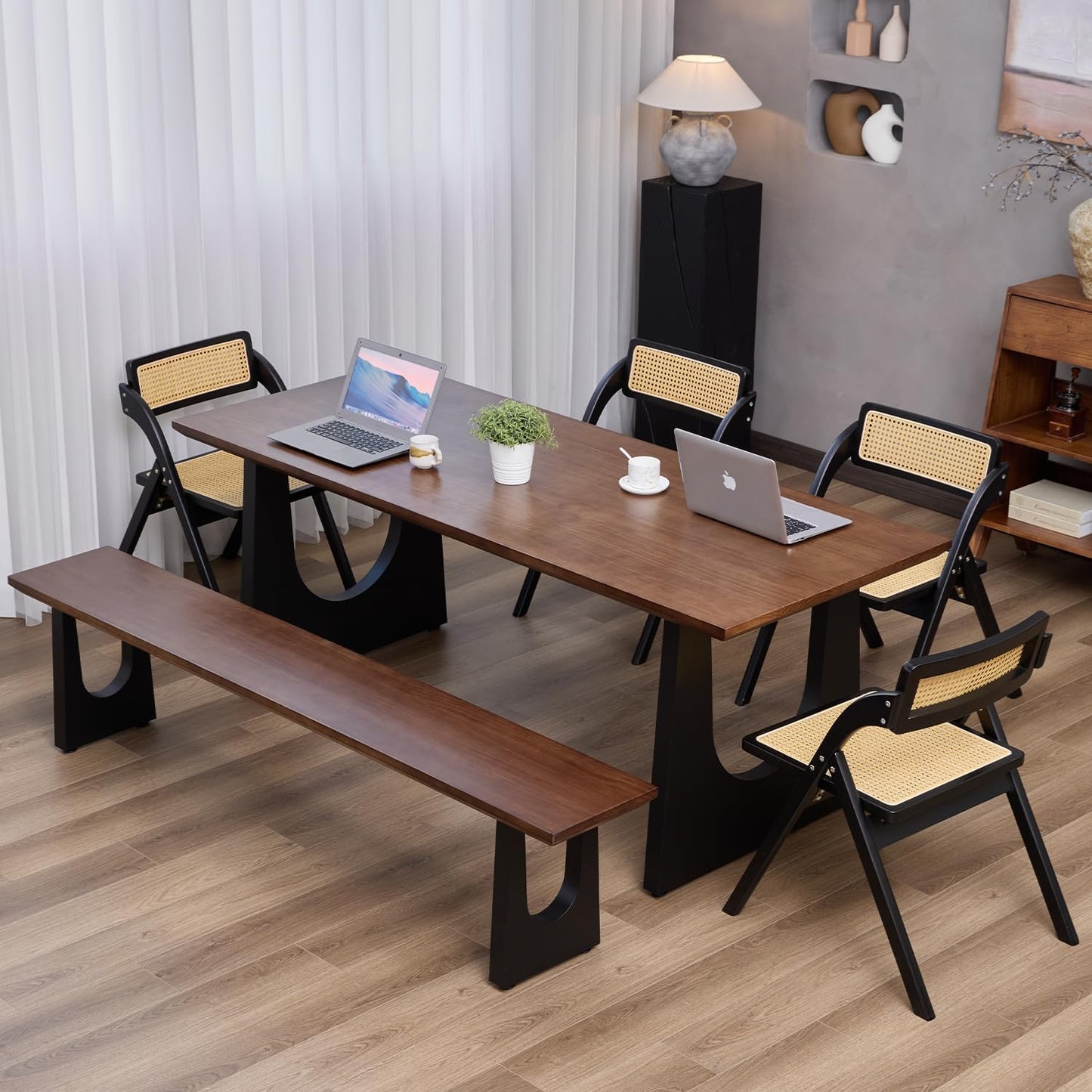 Wooden Executive Office Desk Computer Table Multi-Sized High Cost Performance Stylish Design Metal Legs Versatile Use for Office or Dining Casual Table (Walnut Color, 62.99in)