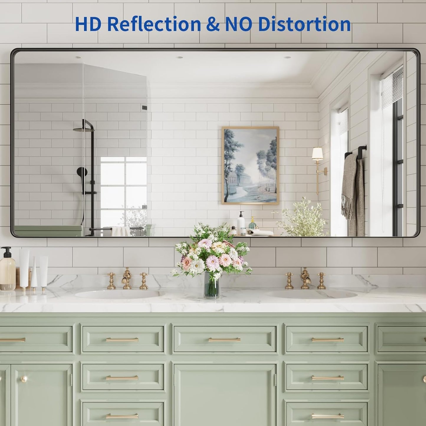 WEER Black Bathroom Mirror for Wall, 77X36 Inch Matte Black Mirror, Rectangular Black Metal Framed Vanity Mirror with Tempered Glass, Rounded Corner, Anti-Rust (Horizontal/Vertical)