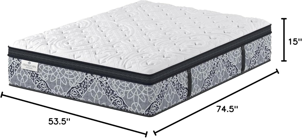 Kingsdown Firm Euro Pillow Top Hybrid Full/Double Mattress Cooling Gel Memory Foam Layer Multi-Layered Motion Isolation Cool Sleep Quilted Top Luxury Mattresses, 15-inch, Passions Engleson