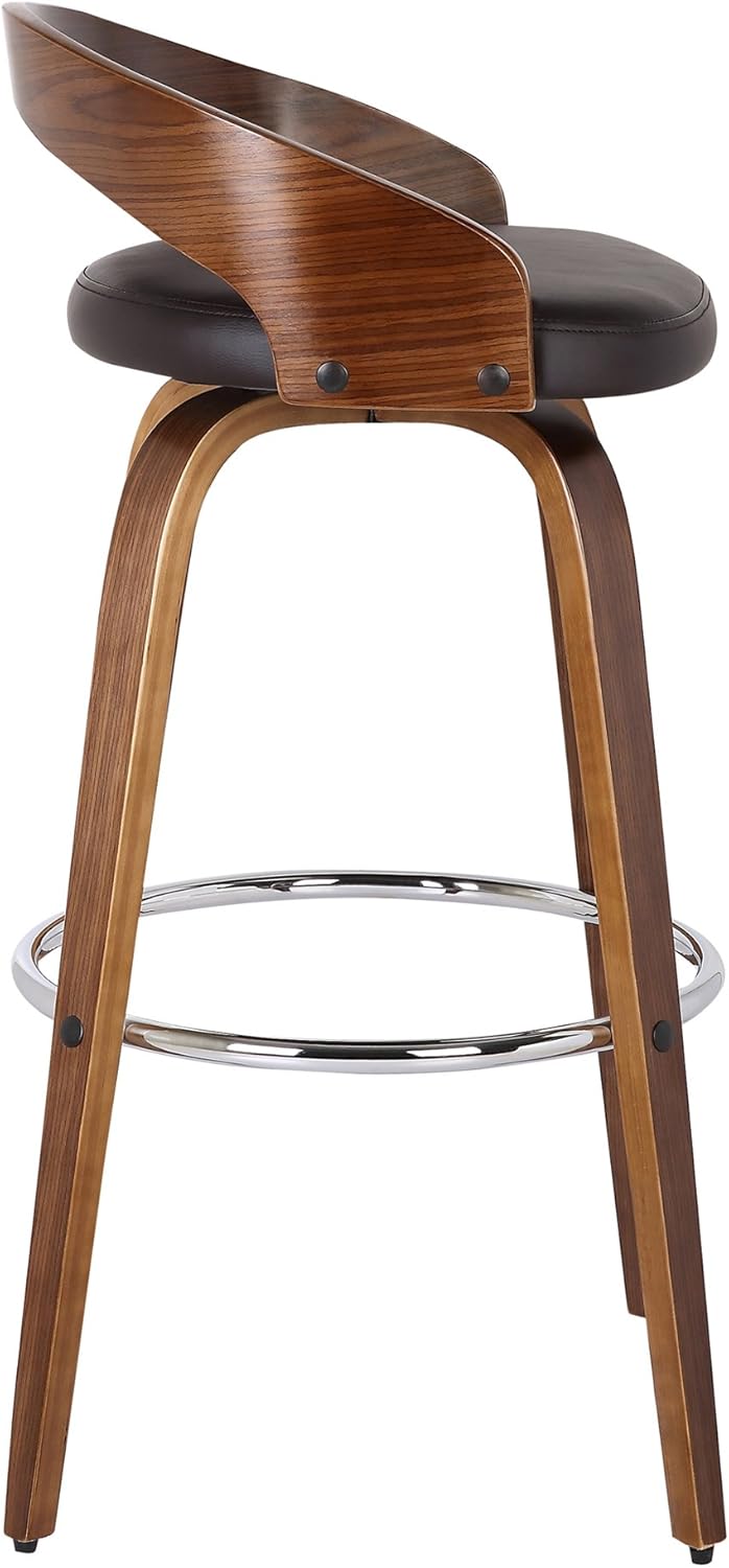 Armen Living Sonia 30" Bar Height Swivel Brown Faux Leather and Walnut Wood Bar Stool - Set of 2