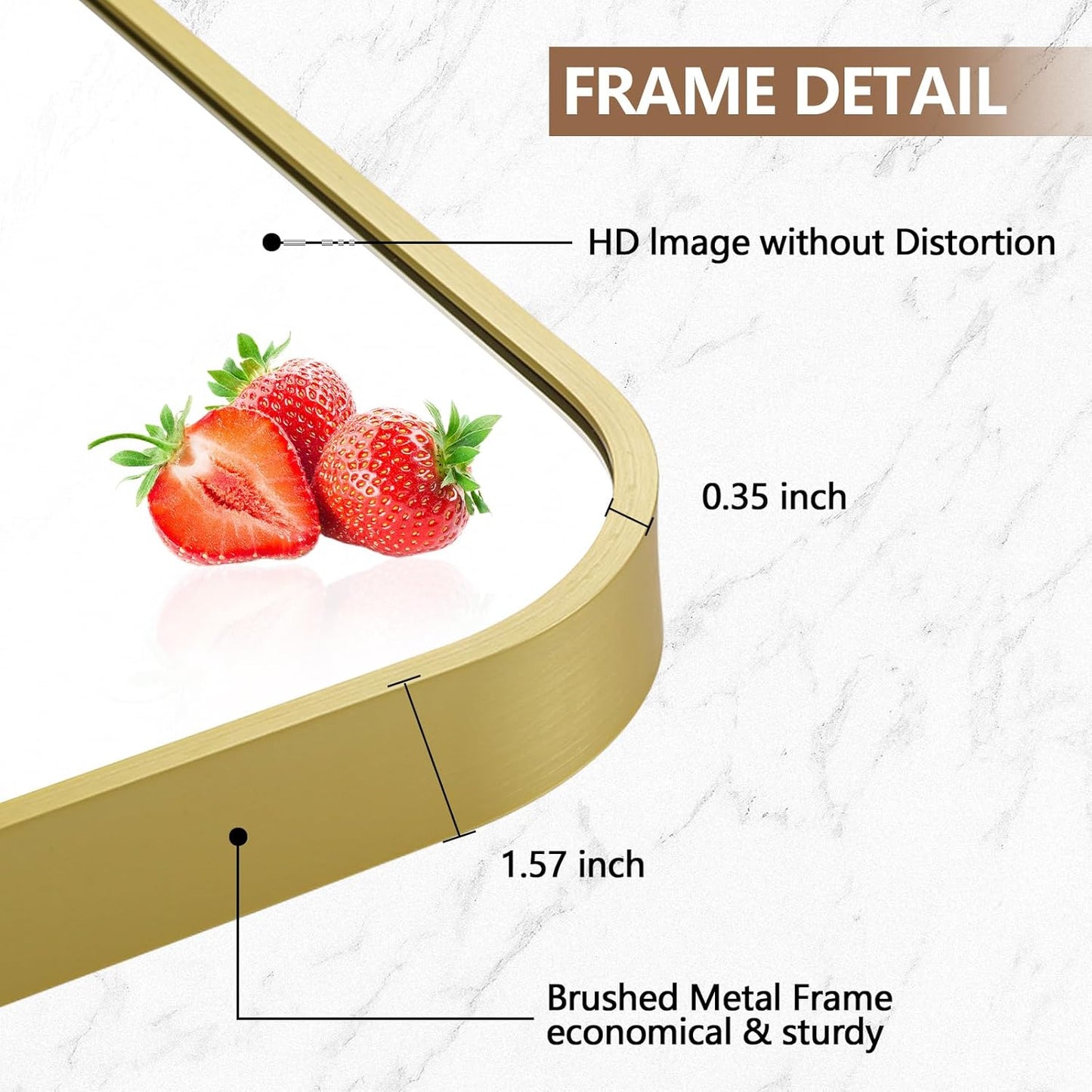 22x30 Inch Gold Mirror, Framed Rectangle Mirror with Rounded Corner, Brushed Brass Mirror, Gold Bathroom Mirror for Over Sink, Vanity, Living Room, Bedroom, Horizontal/Vertical