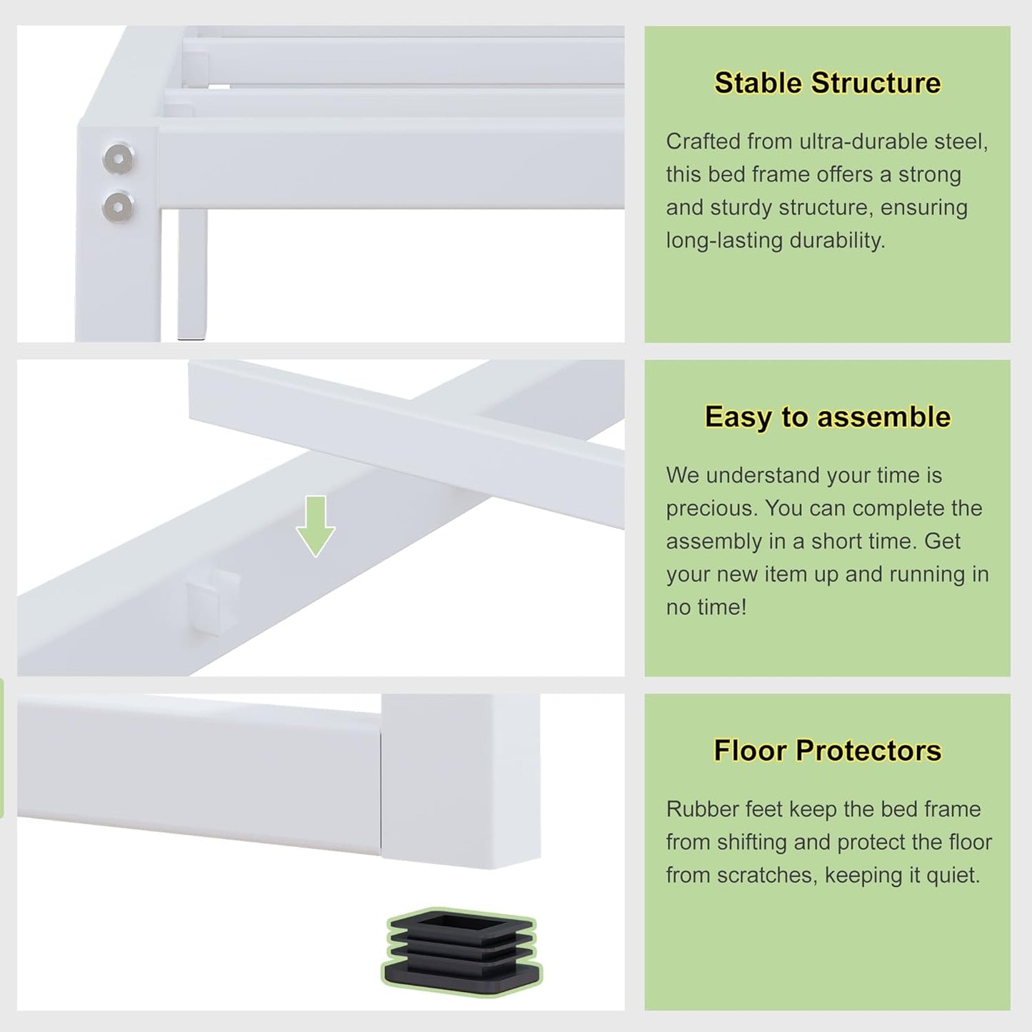 EMODA 12 Inch California King Bed Frame, Metal Platform White Bed Frame No Box Spring Needed, Heavy Duty Steel Slats Support, Easy Assembly, Noise Free