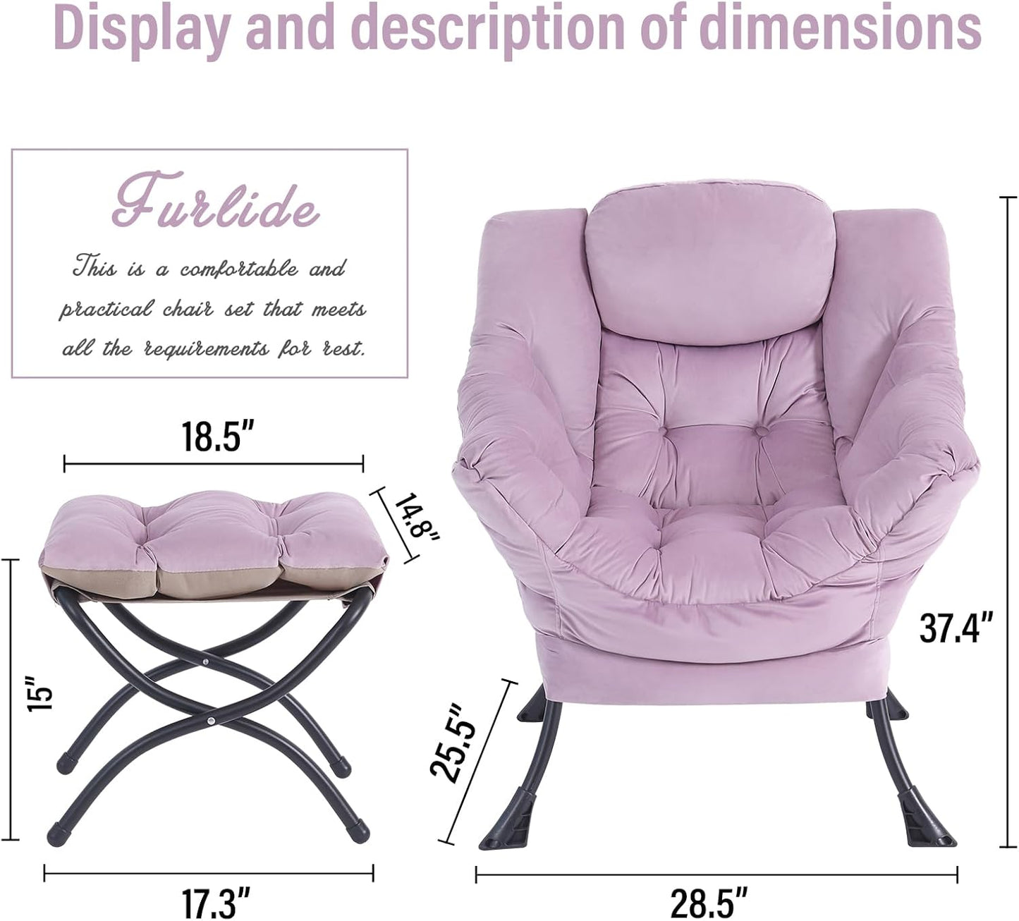 Lazy Chair with Ottoman, Modern Chair with Folding Footrest, Lounge Accent Chair, Comfortable Reading Chair (Velvet Light Purple)