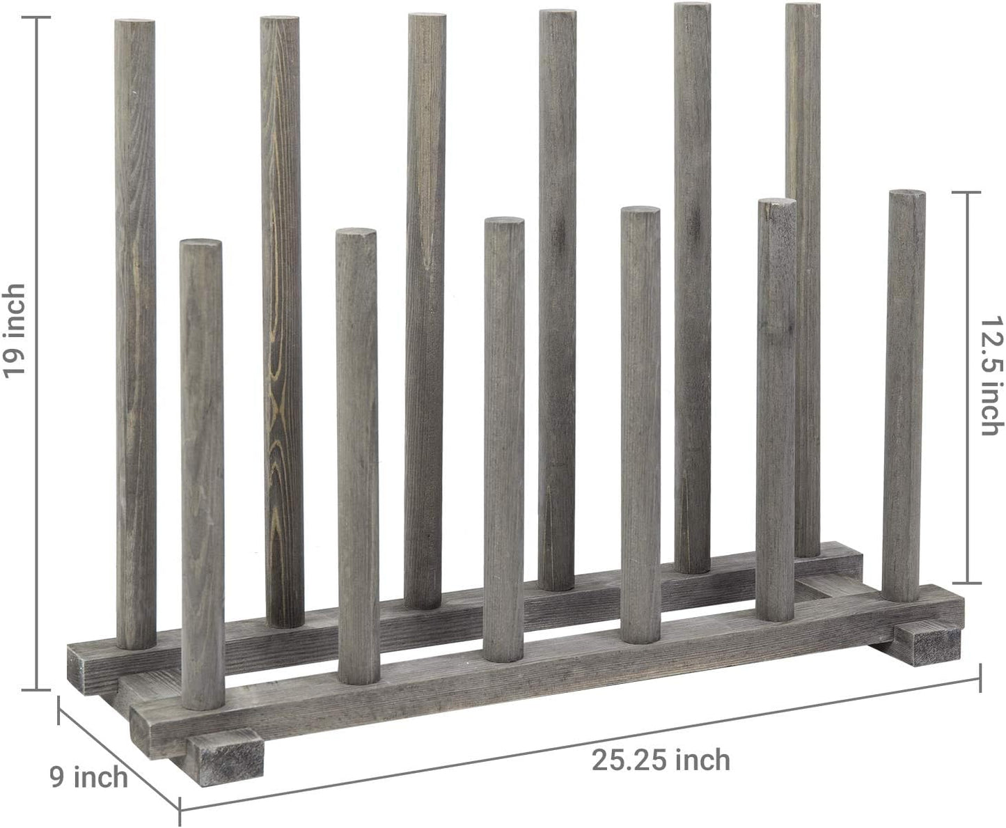 MyGift Vintage Weathered Gray Solid Wood Floor Standing Boot Holder Rack, Wooden Entryway Shoe Storage Organizer Stand Holds 6 Pairs of Tall and Short Boots