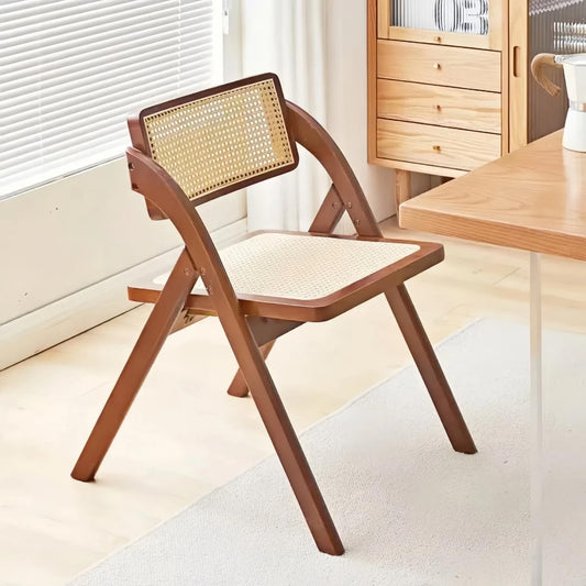 Simple Rattan Dining Chair Set of 2, Foldable Lounge Chair, Suitable for Living Room, Dining Room, Bedroom Desk Office Chair (Walnut Color Set of 2)