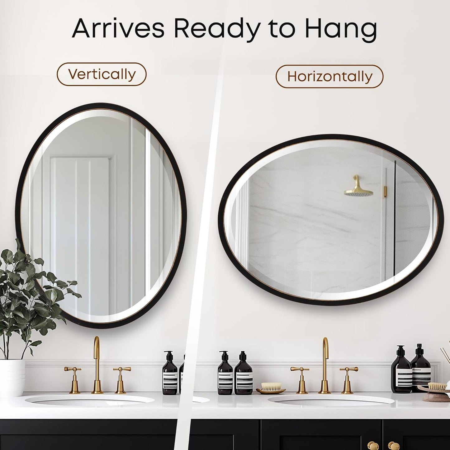 OVALCREST - Oval Wooden Beveled Wall Mirror for Home Decor, Bathroom, Vanity, Bedroom, Living Room, Hallway - London Style (Rubbed Black) 19.1 x 25.1