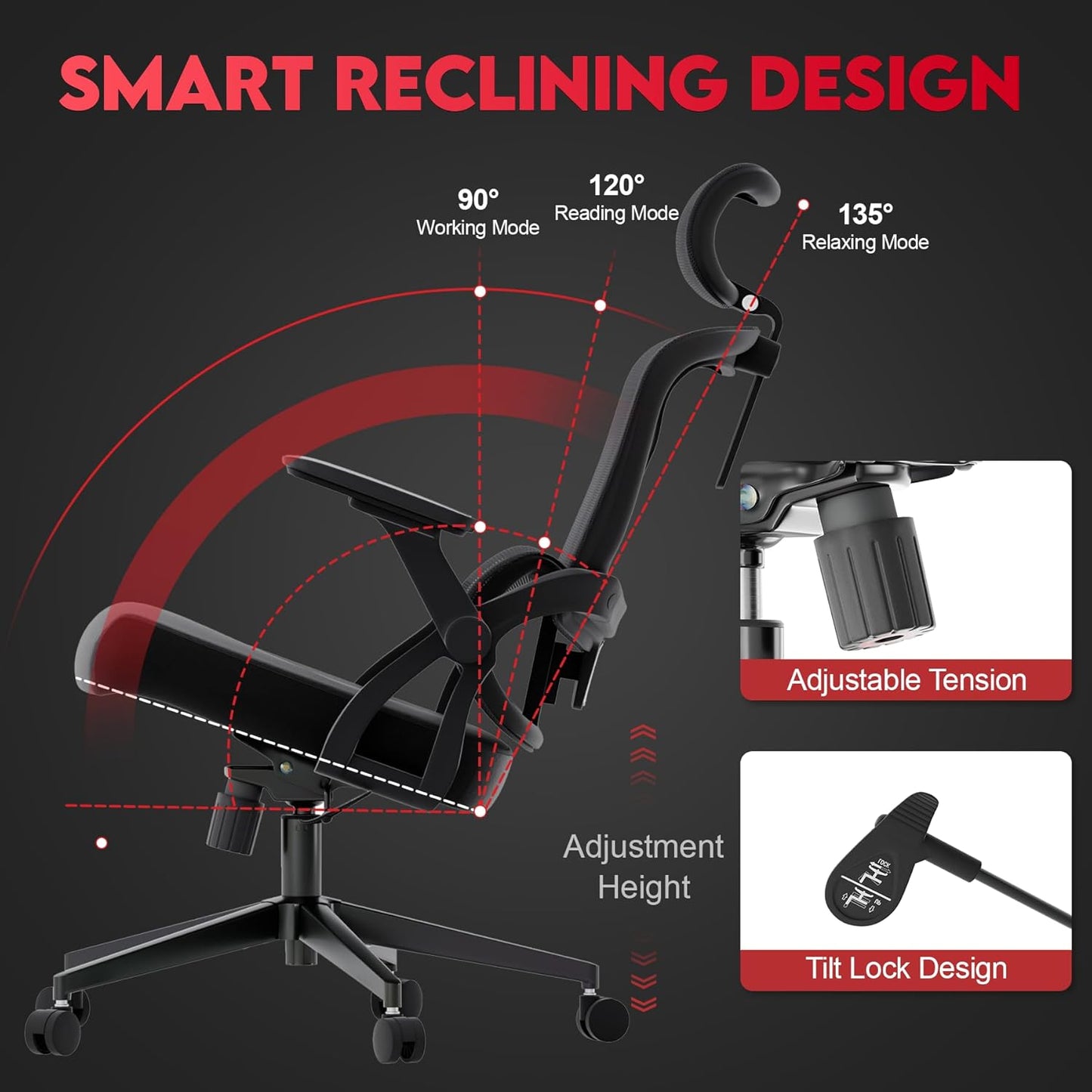 Big and Tall Ergonomic Office Chair - 400LB Comfy Desk Chairs with Headrest and Back Support, Heavy Duty Mesh Computer Chairs with Wheels and Arms for Home Office, Study, Bedroom and Dorm