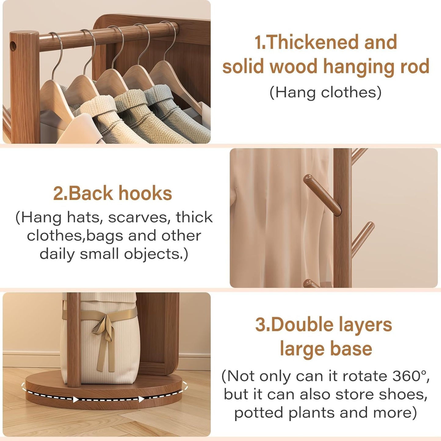 70"x16"Full Length Mirror with Stand,Coat Rack with Mirror,Solid Wood Floor Mirror,Swivel Mirrorfor Bedroom, Living Room, Cloakroom