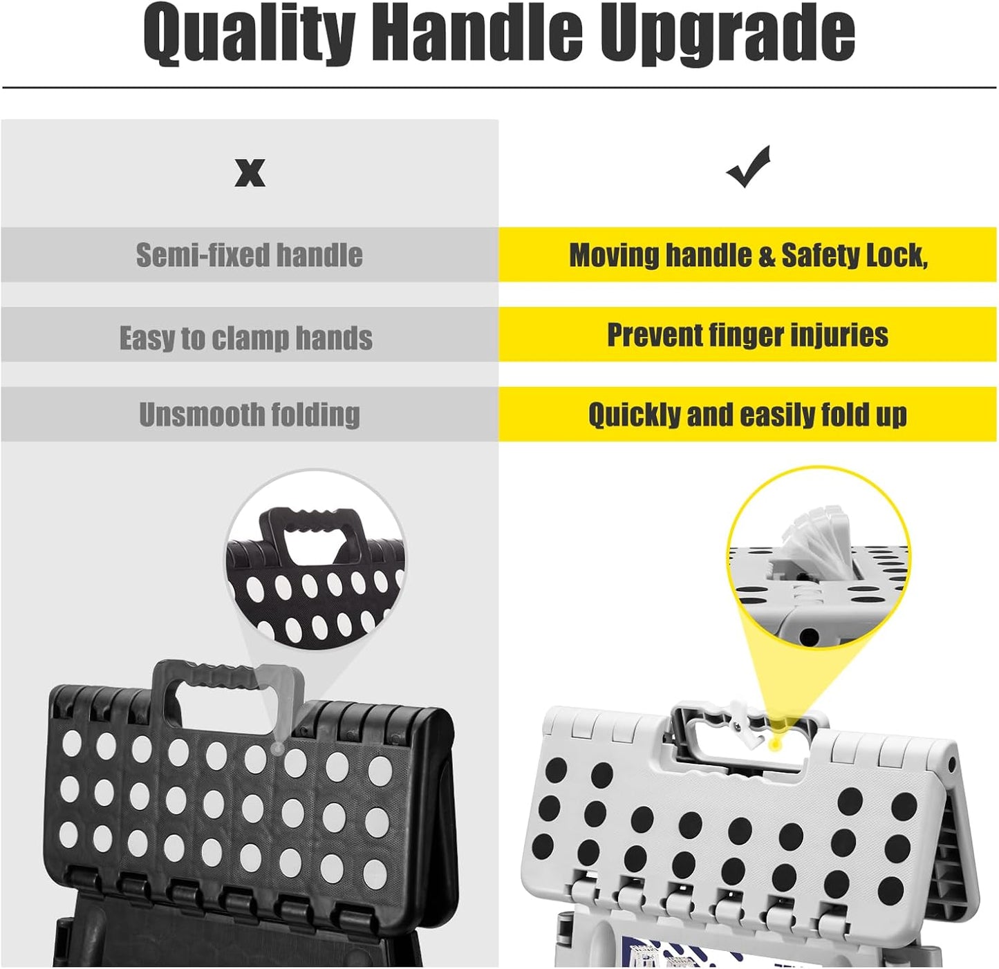 Delxo Folding Step Stool 17.5 Inch,Heavy Duty Step Stools for Adults,Non Slip Folding Stool with Handle,Premium Portable Foldable Step Stool for Kitchen Bathroom Bedroom Up to 400LBS,(Grey,1PC)