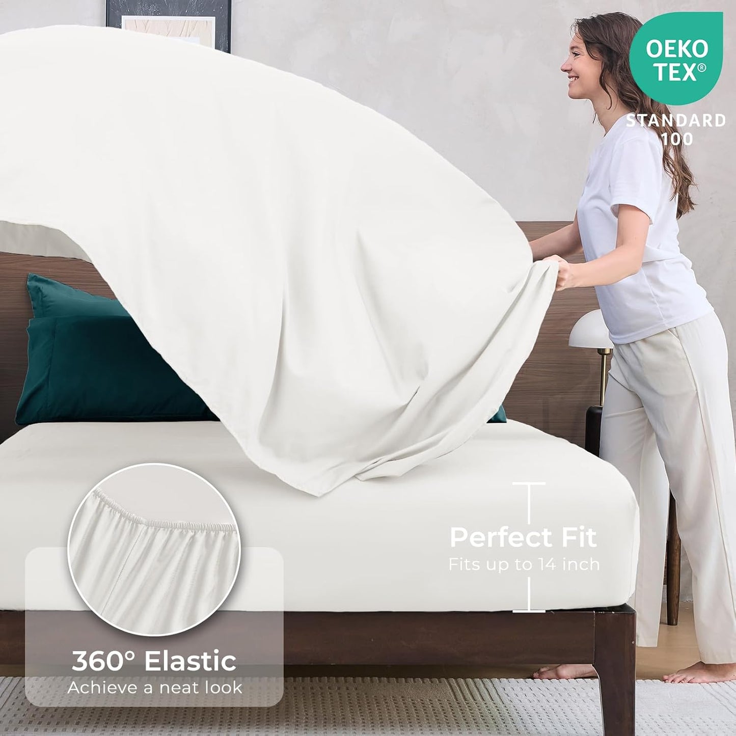 HEVUMYI King Comforter Set - 7-Piece All Season Bed in a Bag King, Ultra Soft Bedding Set with Comforter, Flat Sheet, Fitted Sheet, Pillowcases, Pillow Shams, Peacock Blue & Ivory