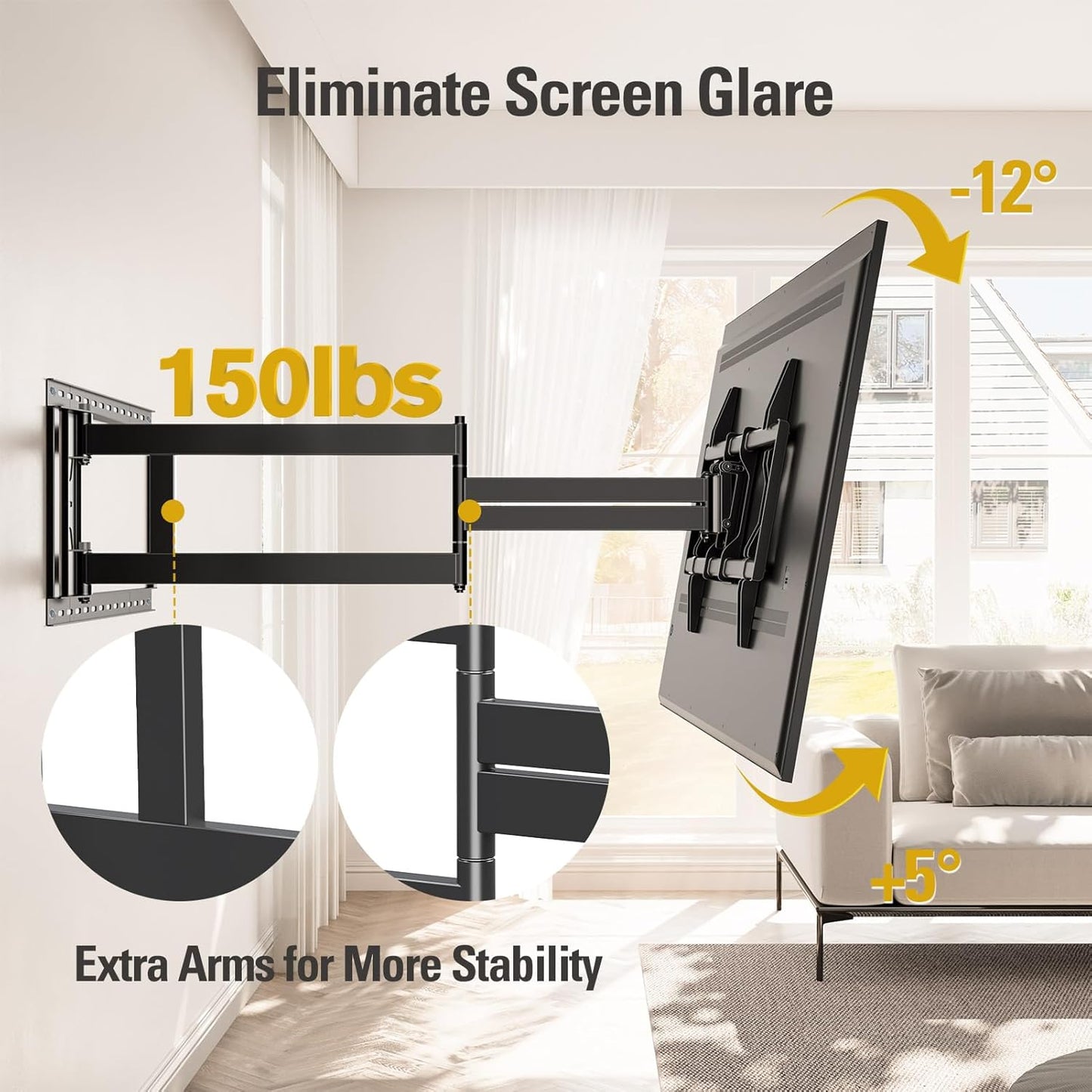 Mounting Dream Long Arm TV Wall Mount for Most 42-90 Inch TV, 40 Inch Extension TV Mount Swivel and Tilt, Full Motion Mount Fits Max VESA 800x400mm, 150 lbs. Loading, 16”,18”, 24” Studs