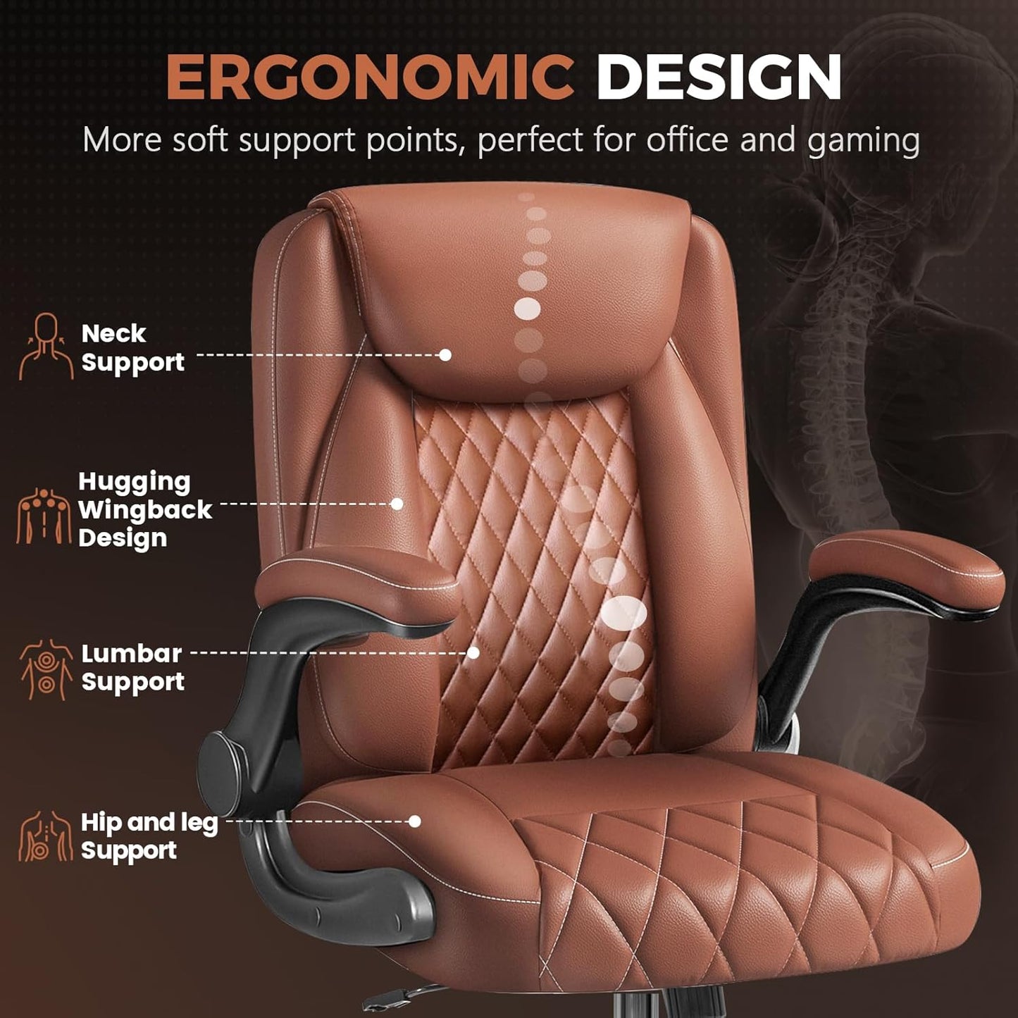 COMHOMA Leather Office Chair Ergonomic Computer Gaming Chair with Comfy Back Support, Executive Mid-Back,Small Gmaing Chair with Adjustable Armrests, for Short People Use, Rolling Swivel for Adults