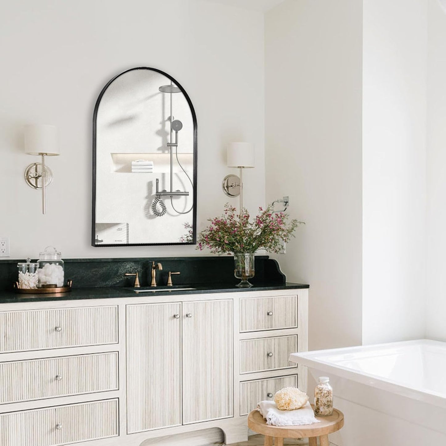 28" x 36" Black Arched Mirror, Large Arch Bathroom Wall Mirror, Metal Frame Arched Top Bathroom Vanity Mirror for Living Room, Bedroom, Entryway, Tempered Glass, Shatter Proof