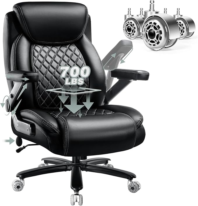 700LBS Large Heavy Duty Office Chair with 5D Flip Arms, Comfy Big and Tall Executive Office Desk Chair with Pocket Spring Cushion, High Back Computer Chair with Lumbar Support,Dual Rubber Wheel