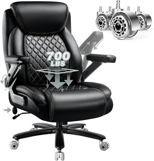 700LBS Large Heavy Duty Office Chair with 5D Flip Arms, Comfy Big and Tall Executive Office Desk Chair with Pocket Spring Cushion, High Back Computer Chair with Lumbar Support,Dual Rubber Wheel