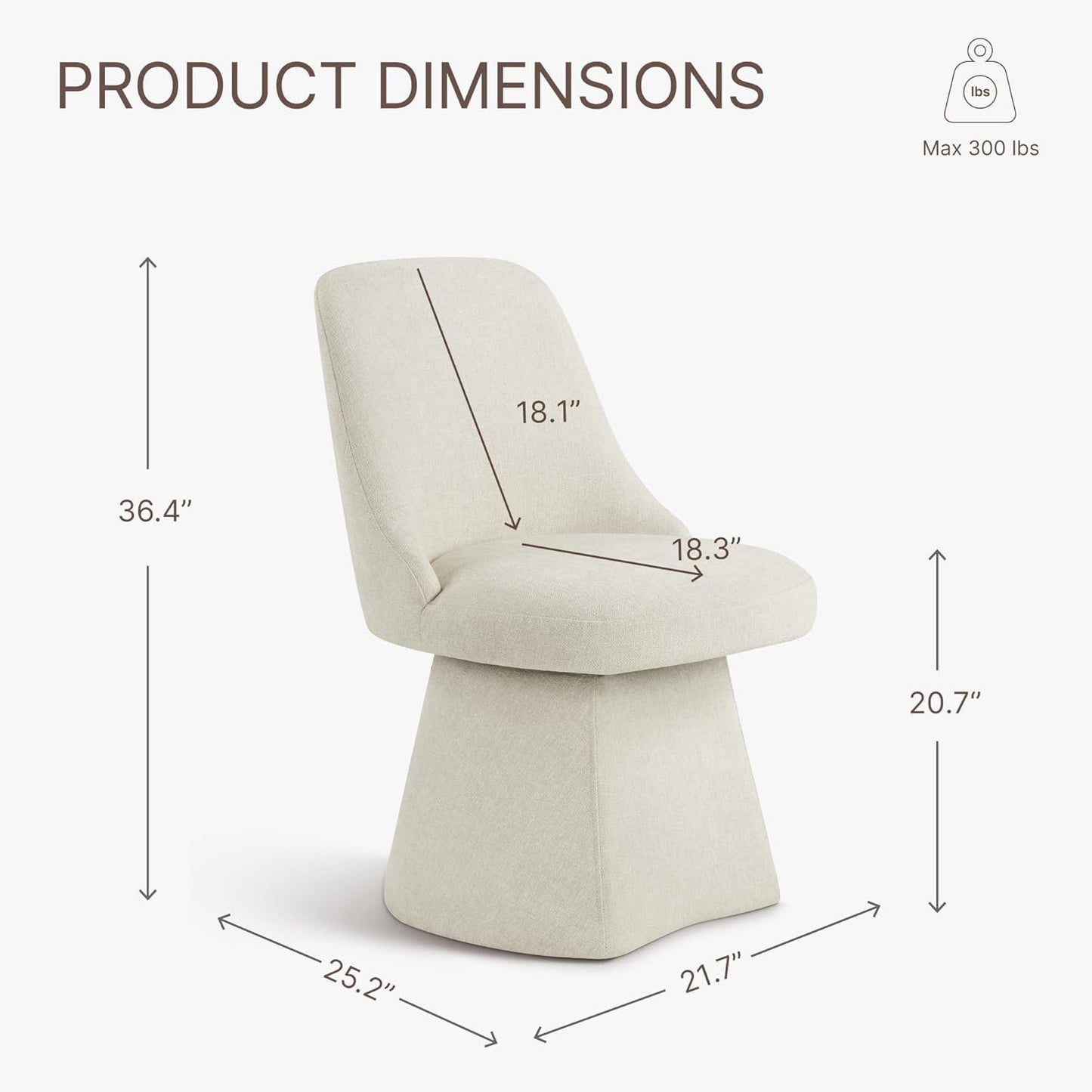Swivel Dining Chair Mid Century Modern DeskChair High Back Upholstered Linen Fabric SideChair for Kitchen Diningroom Bedroom,Linen,2 Box