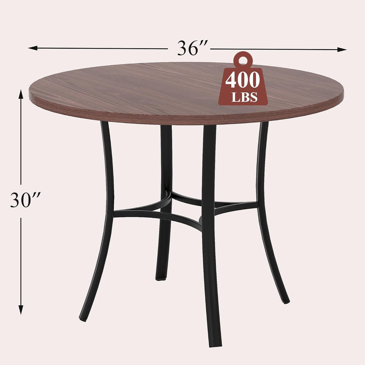 VECELO 36" Round Dining Table for 4, Wood Grain Dinette with Metal Frame for Kitchen, Apartment, Home, Space-Saving, Brown