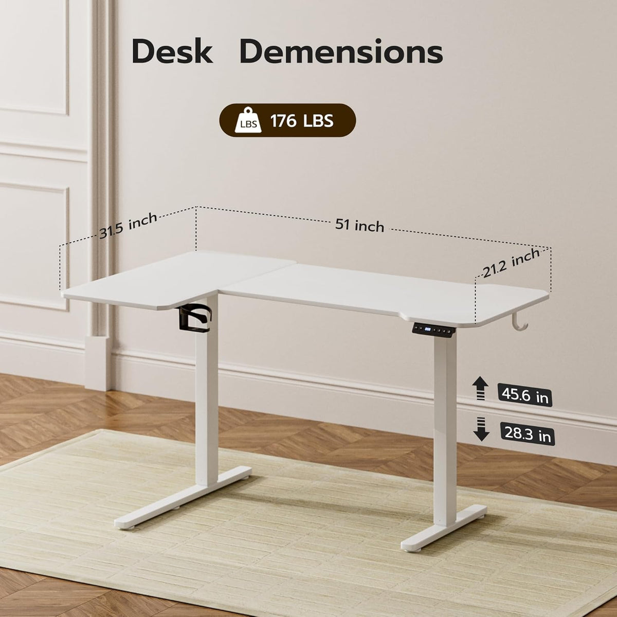 51" Reversiable L-Shaped Electric Standing Desk Adjustable Height Gaming Stand Up Corner Desk Sit Stand Home Office Computer Desk with Splice Board,Black Carbon Top