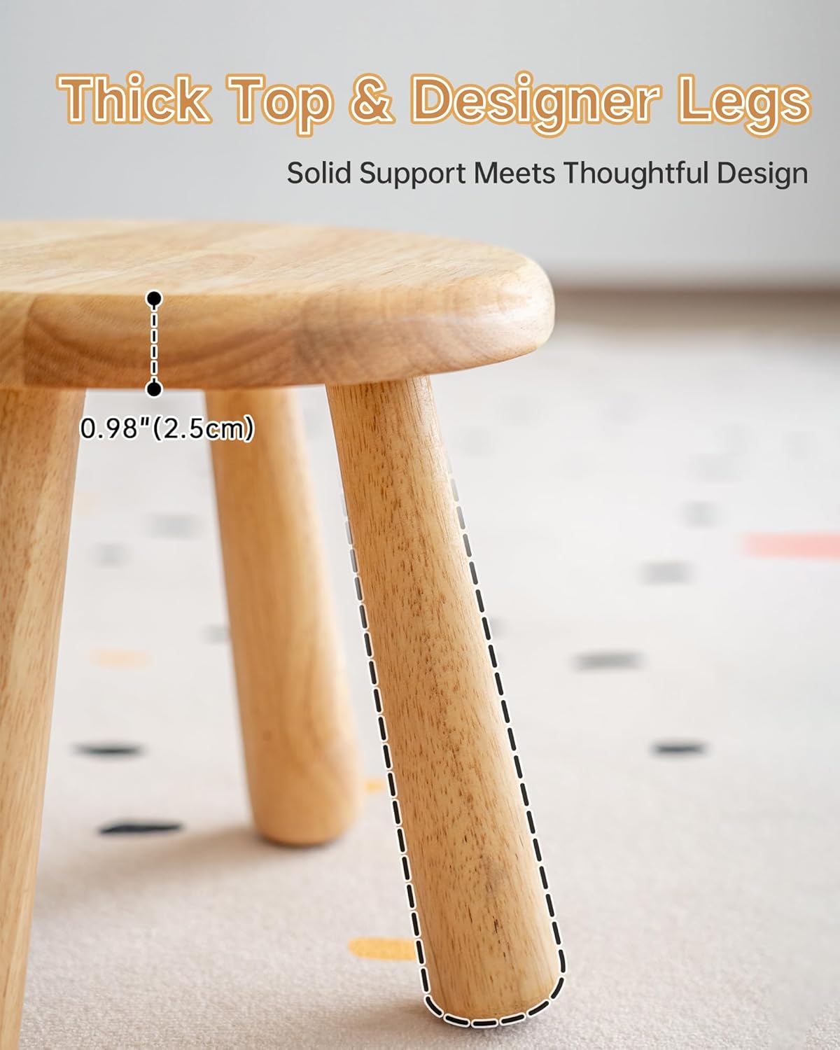 100% Solid Wood Mushroom Step Stool, Small Wooden Stool for Kids & Adults, Plant Stand & Side Table, Compact & Sturdy Footstool for Bathroom, Bedroom, Living Room, Natural (1PC)