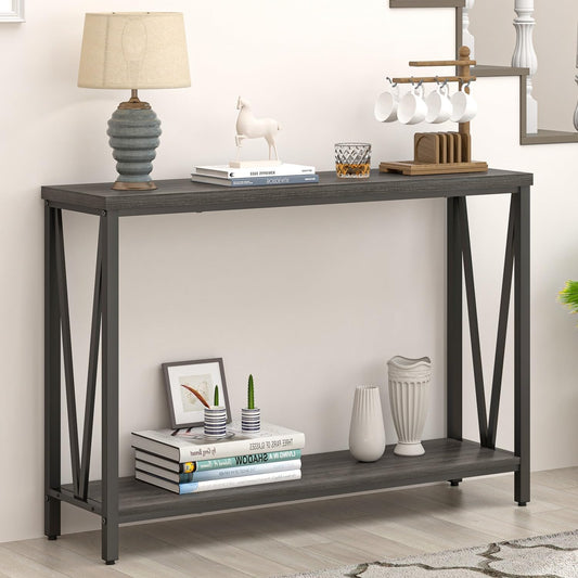 FOLUBAN Console Table for Entryway, Modern Sofa Table Behind Couch, Narrow Entry Table for Hallway, Living Room (Industrial, Dark Gray)