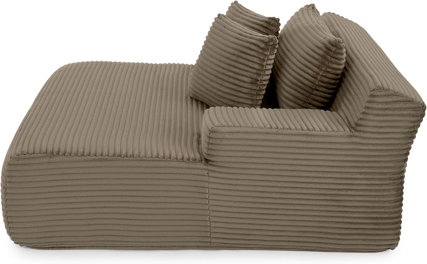 Oversized Chaise Daybed Lounge Sleeper Chair Sofa Bed Indoor, Fluffy Corduroy Upholstered Sleeper Recliner Sofabed Extra Wide Full Foam Cloud Sofabed W/3 Pillows for Home/Apartment Living Room Bedroom