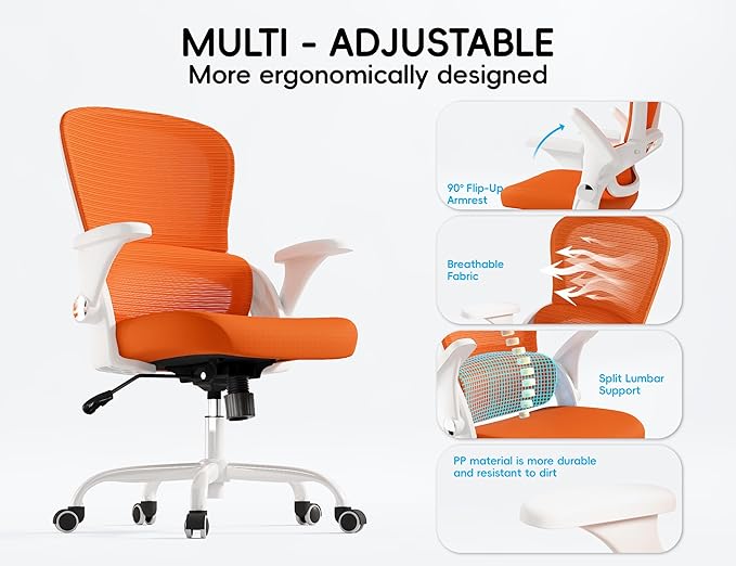 TRALT Office Chair - Ergonomic Office Chair with Back Support, Home Office Desk Chairs, 330lbs Wide Seat Big and Tall Office Chairs, Comfy Desk Chair for Work, Study, Office, Gaming (Orange)