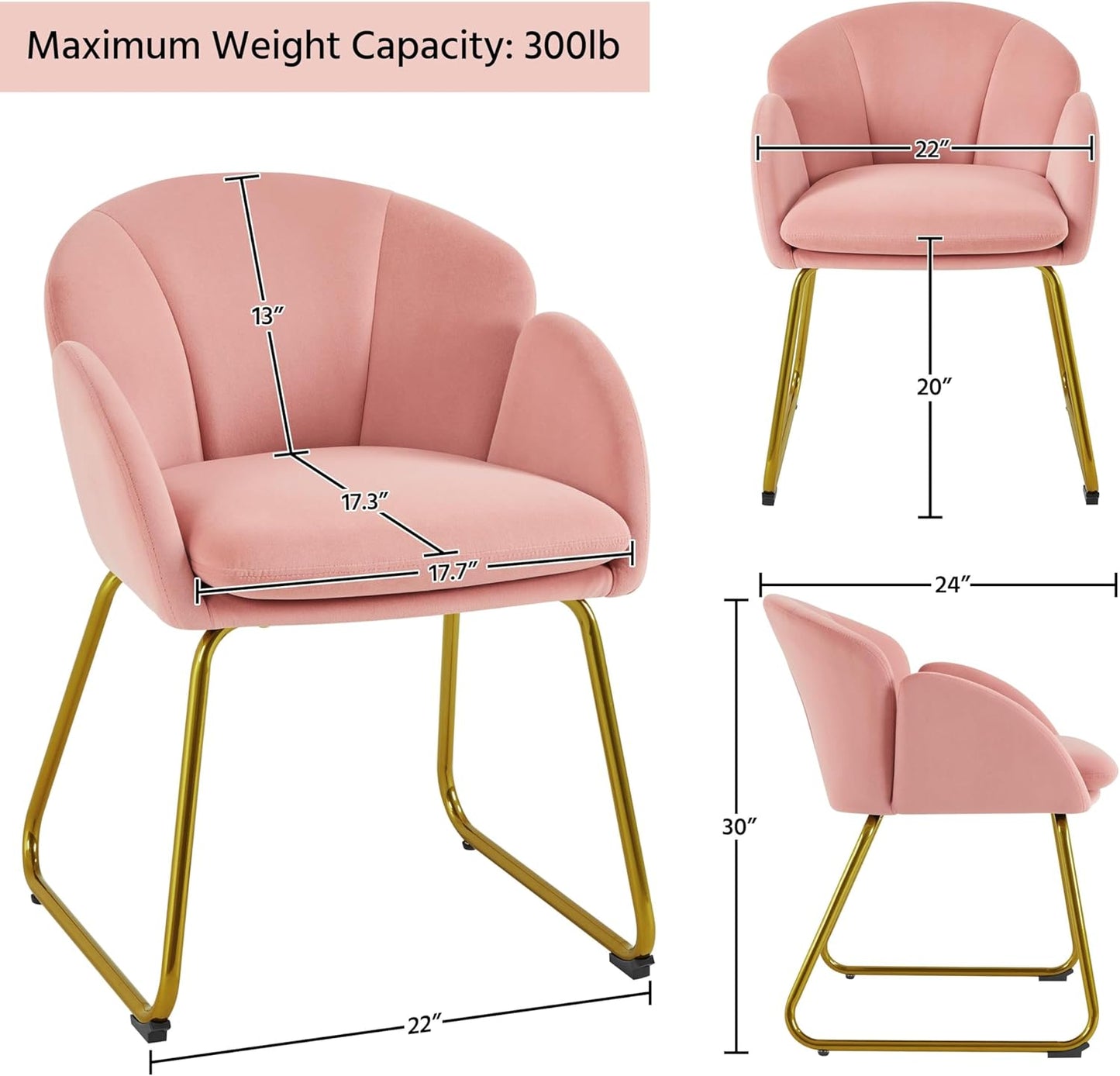 Yaheetech Flower Shape Velvet Vanity Chair, Modern Side Armchair Makeup Chair no Wheels with Golden Metal Legs for Living Room/Dressing Room/Bedroom/Home Office/Kitchen, Pink