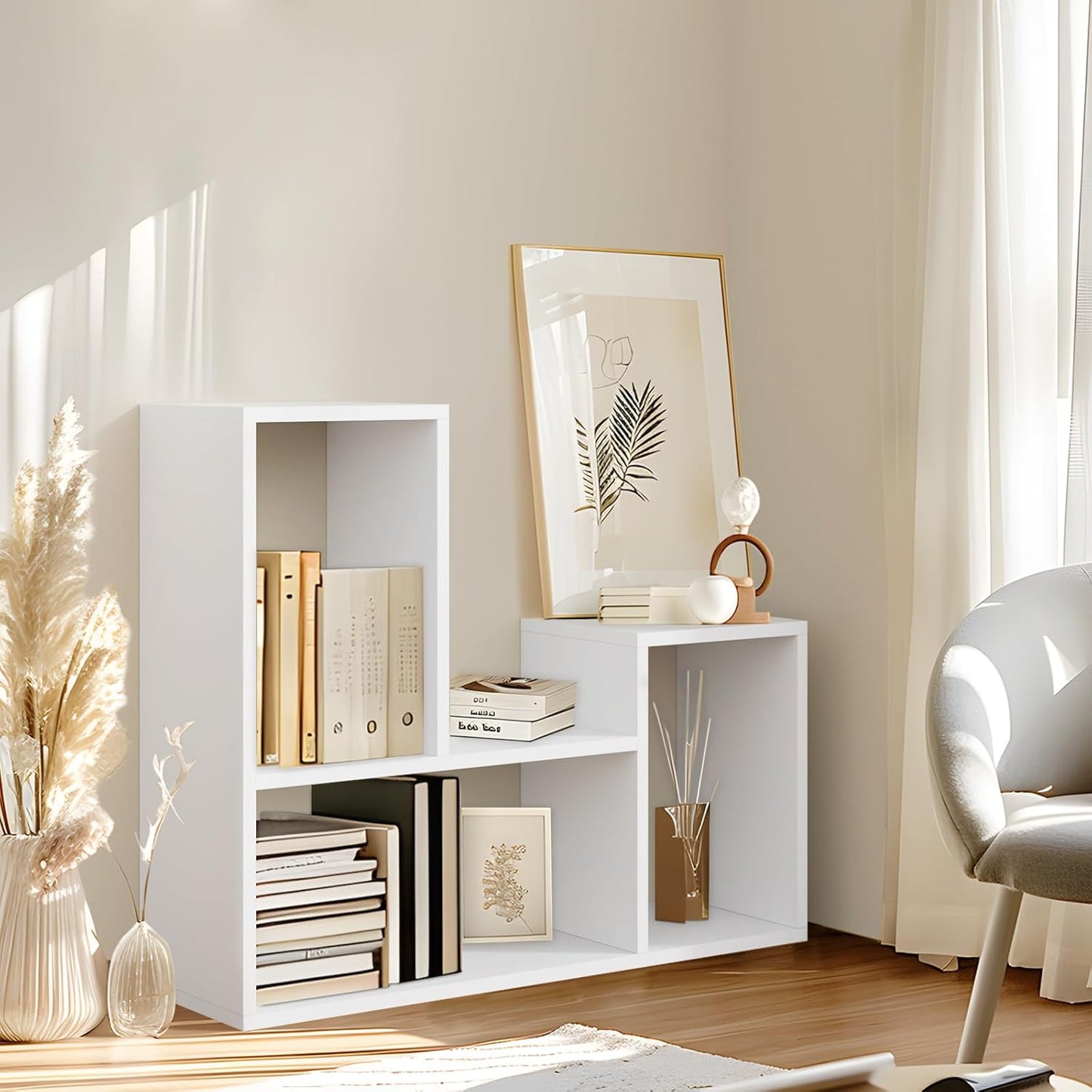 Kaboon Free-Form Modular Shelving Unit, Freestanding Bookcase 10 Inches Deep, Display Shelf Storage Organizer for Home Office, White
