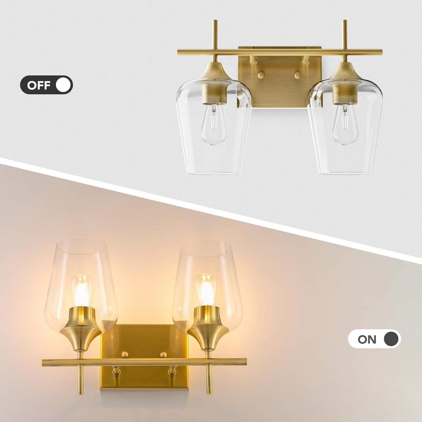VONLUCE Bathroom Vanity Light, 2 Light Bathroom Light Fixture Over Mirror, Bathroom Wall Lamp with Clear Glass, Modern Gold Vanity Lighting fixtures for Bathroom, Bedroom, Hallway