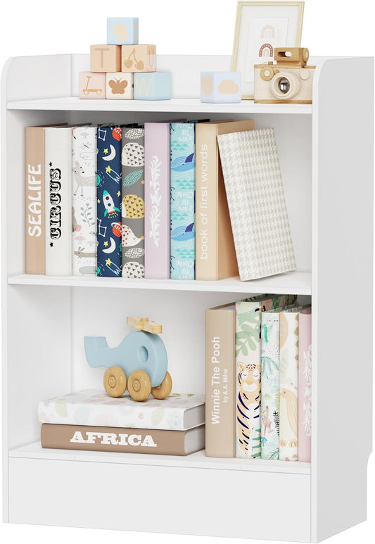 Lkeiyay Montessori Shelf,3-Shelf Toy Storage Organizer,Wooden Storage Cabinet for Kids Room, Nursery, Playroom Daycare Furniture (White